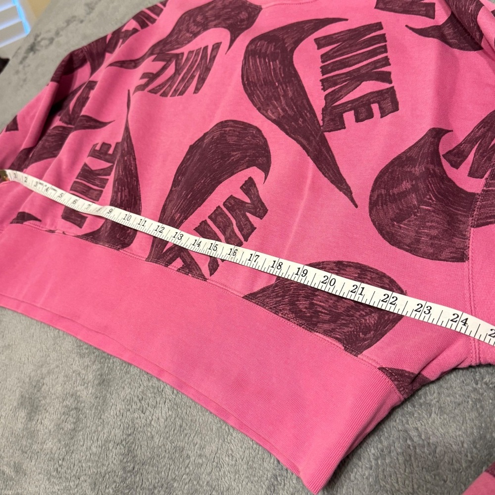 Nike All Over Swoosh Logo Pink Cropped Sweatshirt Womens Size Small - Picture 6 of 7